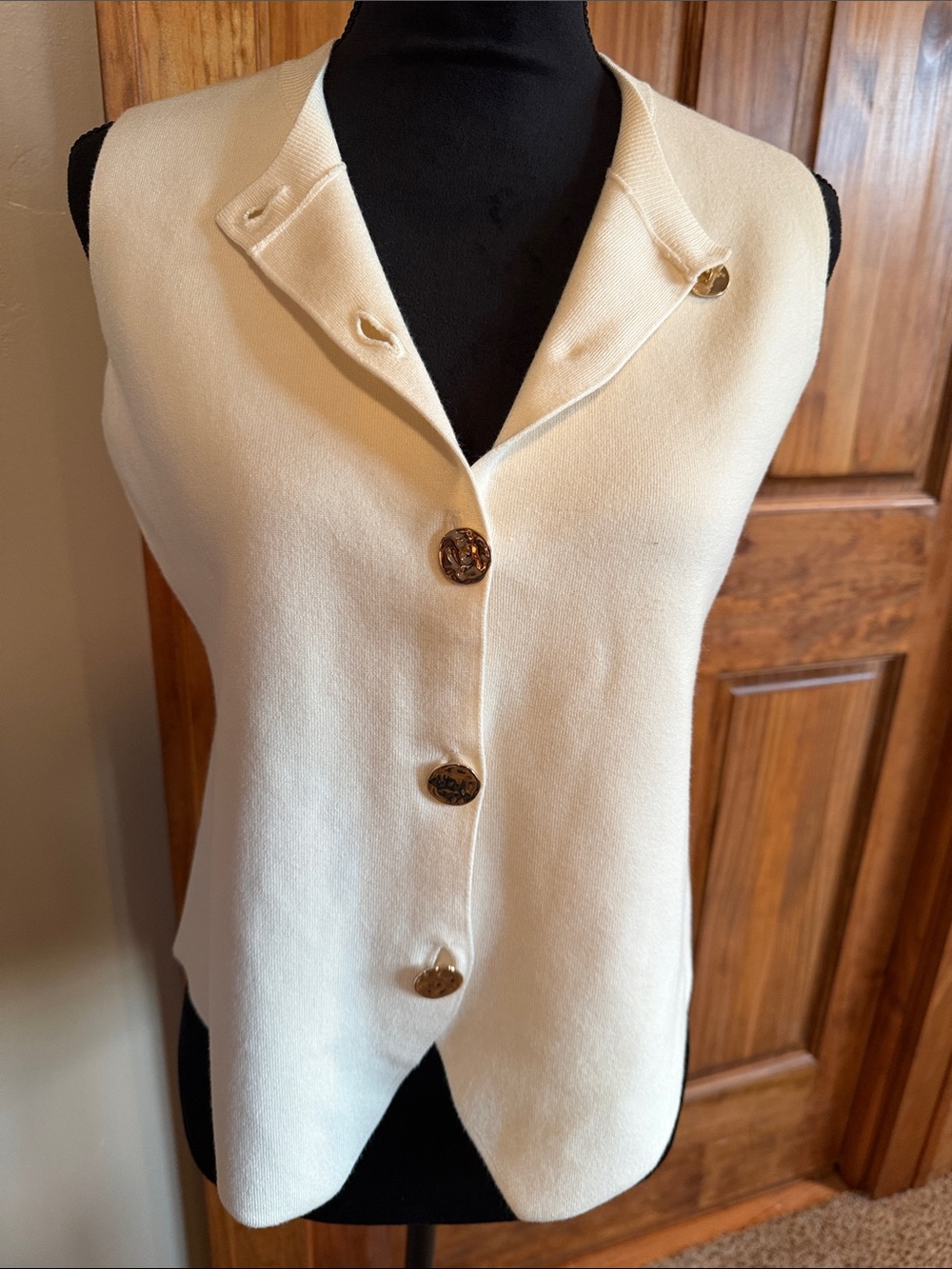 LOFT Cream Sleeveless Button-Front Vest with Gold Buttons